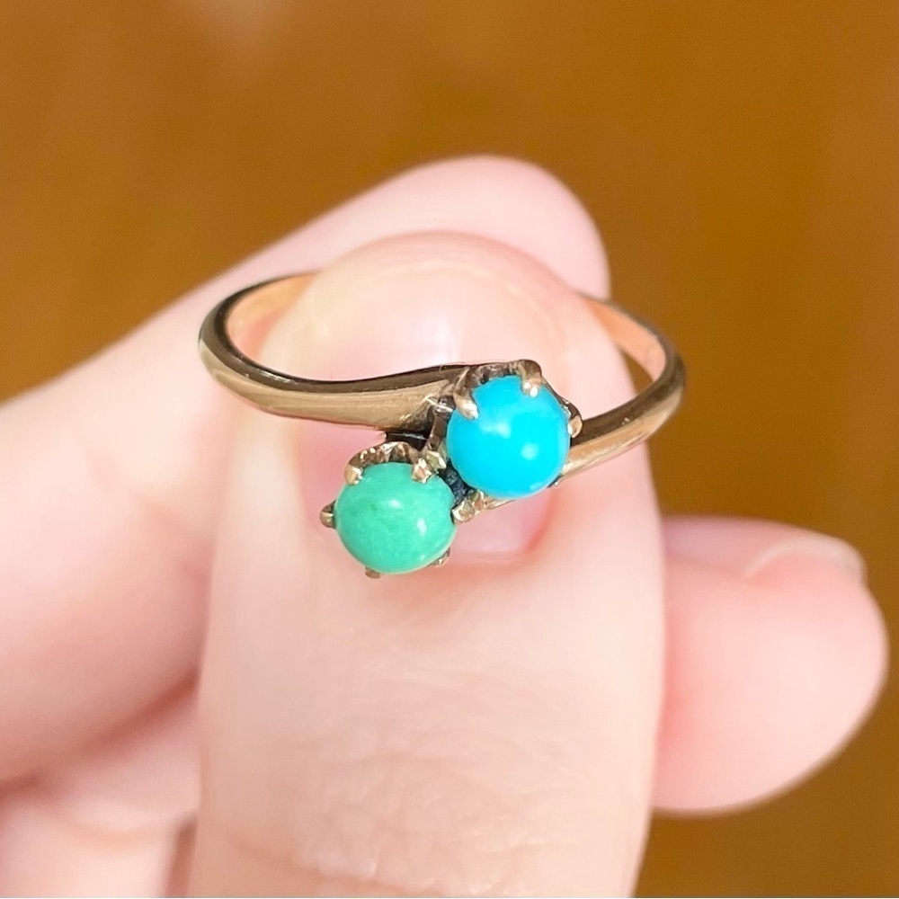 Victorian Edwardian Turquoise sleeping beauty green blue bypass 9k gold … - Picture 6 of 10